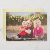 Elegant Gold Script Merry-kerstfoto Feestdagenkaart (Voorkant / Achterkant)