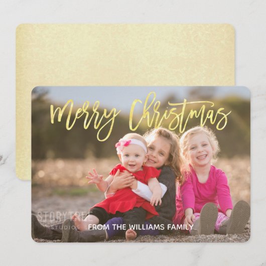 Elegant Gold Script Merry-kerstfoto Feestdagenkaart (Voorkant / Achterkant)