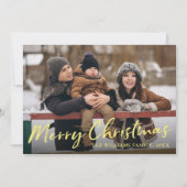 Elegant Gold Script Merry Kerstmis 2 Foto Feestdagenkaart (Voorkant)