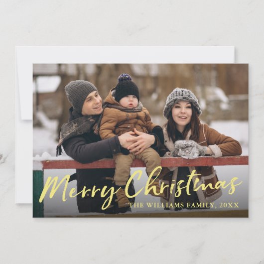 Elegant Gold Script Merry Kerstmis 2 Foto Feestdagenkaart (Voorkant)