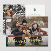 Elegant Gold Script Merry Kerstmis 2 Foto Feestdagenkaart (Voorkant / Achterkant)