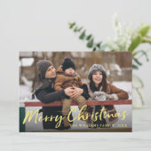 Elegant Gold Script Merry Kerstmis 2 Foto Feestdagenkaart (Staand voorkant)