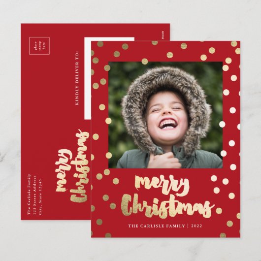 Elegant Gold Script Merry Kerstry Feestdagenkaart (Voorkant / Achterkant)