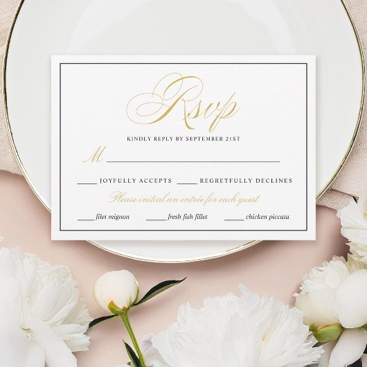 Elegant Gold Script met maaltijdopties RSVP Kaartje