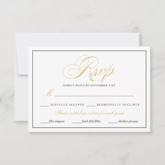 Elegant Gold Script met maaltijdopties RSVP Kaartje (Voorkant)