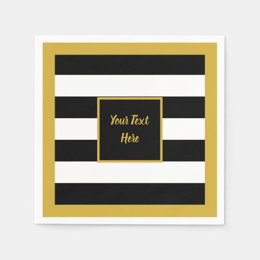 Elegant Gold Script met zwarte en witte strepen Servet (Voorkant)