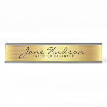 Elegant Gold Script Modern Desk Name Bord