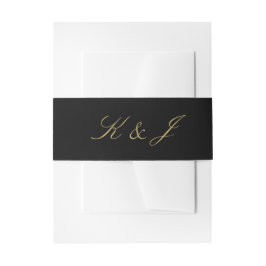 Elegant Gold Script Monogram Black Weddenschap Uitnodigingen Wikkel