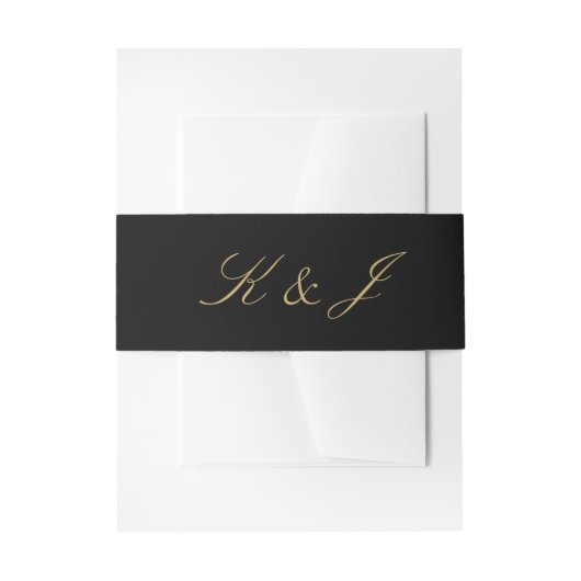 Elegant Gold Script Monogram Black Weddenschap Uitnodigingen Wikkel (Voorkant Voorbeeld)