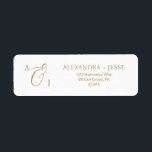 Elegant Gold Script Monogram Etiket<br><div class="desc">Elegant Gold Script Monogram Deze elegante gouden script monogram retour adreslabels zijn perfect voor een eenvoudige bruiloft. Het minimalistische gouden en witte ontwerp is voorzien van fancy romantische typografie met een moderne glam stijl. in elke kleur. Houd het ontwerp minimaal en stijlvol, zoals het is, of personaliseer het door uw...</div>