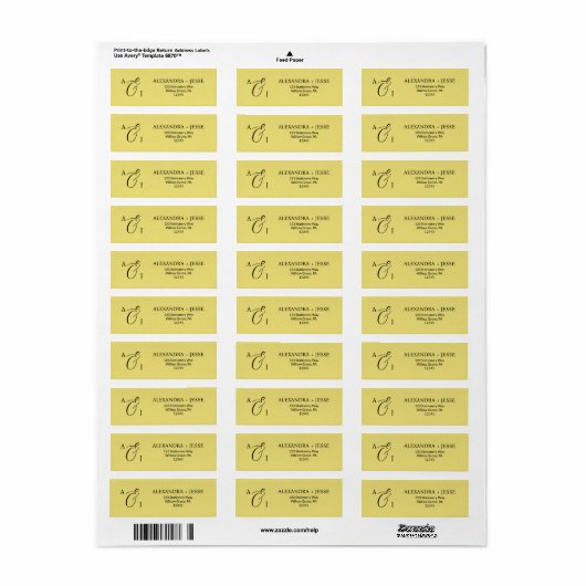 Elegant Gold Script Monogram Etiket (Full Sheet)