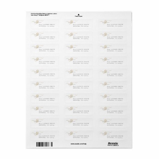 Elegant Gold Script Monogram Initialen minimalisti Etiket (Full Sheet)