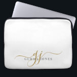 Elegant Gold Script Monogram Initialen minimalisti Laptop Sleeve<br><div class="desc">Een chique modern stijlvol gouden zwart monogram op wit,  met een dramatisch script initiaal met swashes en je volledige naam in een modern serif type,  post het notities. Eenvoudige elegantie. Schrijf je persoonlijke notitie naar binnen.</div>
