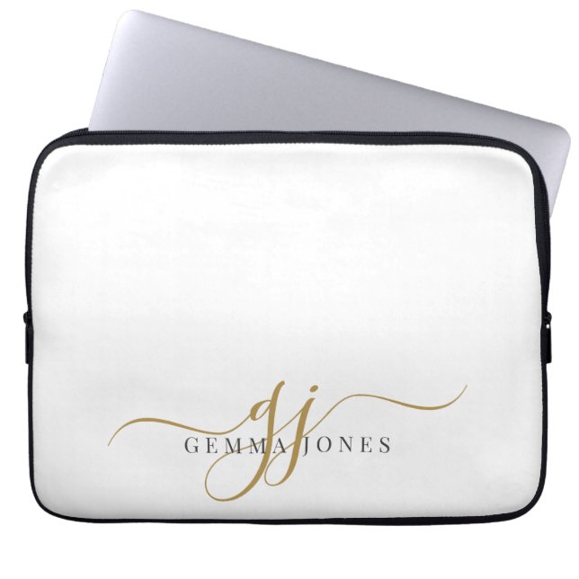 Elegant Gold Script Monogram Initialen minimalisti Laptop Sleeve (Voorkant)