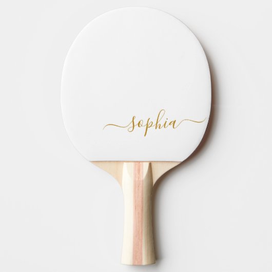 Elegant Gold Script Monogram Naam Tafeltennisbatje (Voorkant)