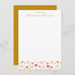 Elegant Gold Script Naam   Waterverf Hearts Notitiekaartje