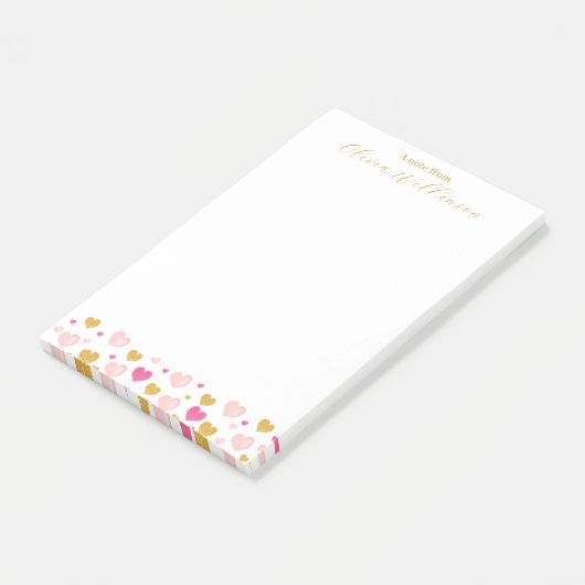 Elegant Gold Script Naam | Waterverf Hearts Post-it® Notes (Schuin)