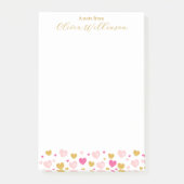 Elegant Gold Script Naam | Waterverf Hearts Post-it® Notes (Voorkant)