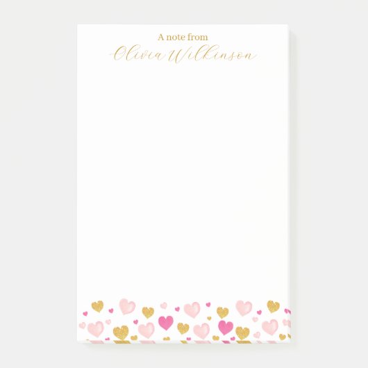 Elegant Gold Script Naam | Waterverf Hearts Post-it® Notes (Voorkant)