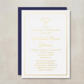 Elegant Gold Script Navy Blue First Community Folie Uitnodiging