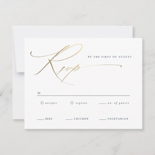 Elegant Gold Script Navy Blue Wedding RSVP Kaartje (Voorkant)