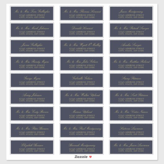 Elegant Gold Script Navy Guest Adresetiketten Sticker (Vel)