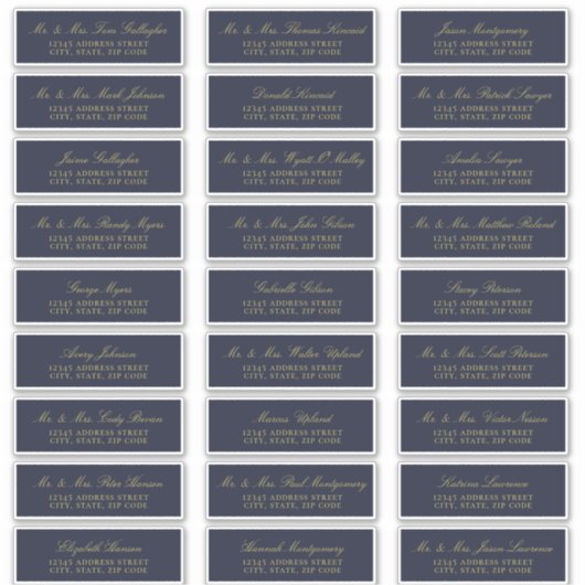 Elegant Gold Script Navy Guest Adresetiketten Sticker (Voorkant)