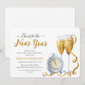 Elegant Gold Script New Year's Eve Countdown Party Kaart (Voorkant / Achterkant)