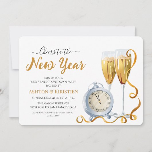Elegant Gold Script New Year's Eve Countdown Party Kaart (Voorkant)