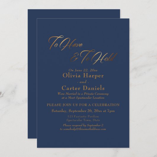 Elegant Gold Script om de marine te hebben en te h Kaart (Voorkant / Achterkant)