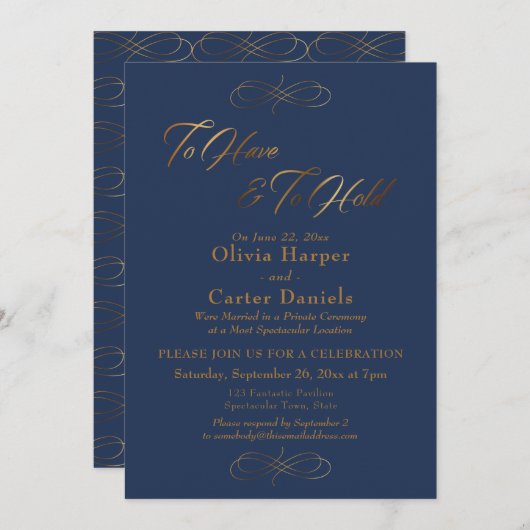 Elegant Gold Script om de marine te hebben en te h Kaart (Voorkant / Achterkant)