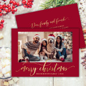 Elegant Gold Script One Photo Red Christmas  Feestdagenkaart
