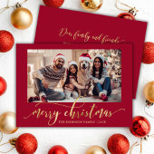 Elegant Gold Script One Photo Red Christmas  Feestdagenkaart