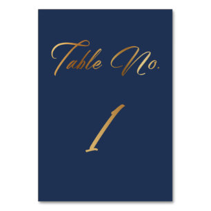 Elegant Gold Script op Navy Table Number 1 Kaart