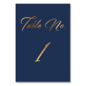 Elegant Gold Script op Navy Table Number 1 Kaart (Voorkant)