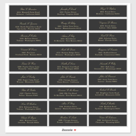 Elegant Gold Script op zwart gastlijstadres Sticker (Vel)