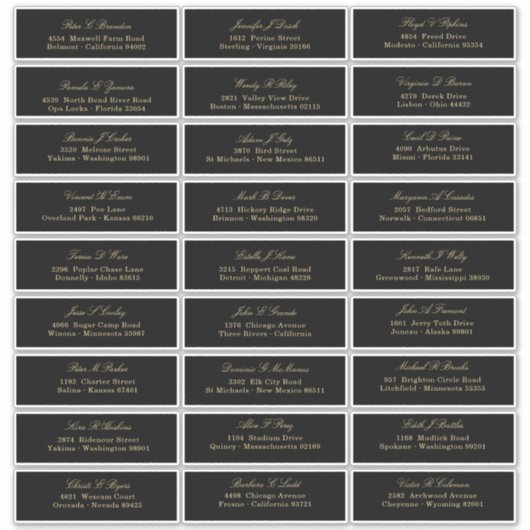 Elegant Gold Script op zwart gastlijstadres Sticker (Voorkant)