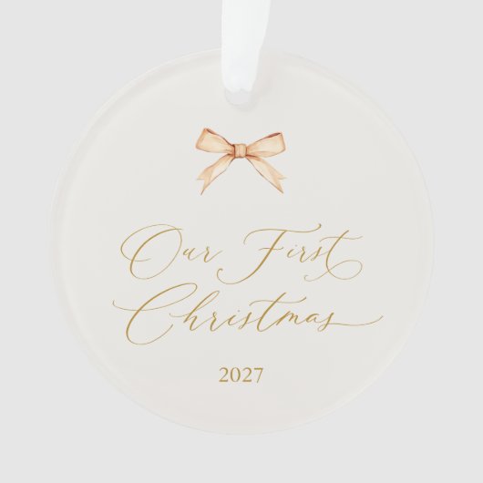 Elegant Gold Script “Our First Christmas” Ornament (voorkant)