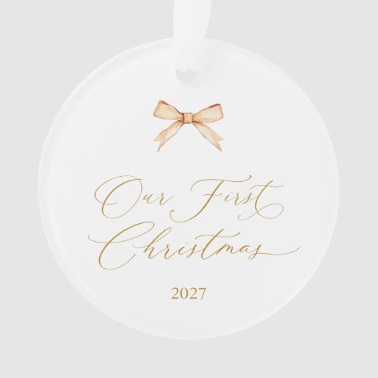 Elegant Gold Script “Our First Christmas”  Ornament (voorkant)