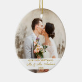 Elegant Gold Script Our First Kerst2 Photo Keramisch Ornament (Rechts)