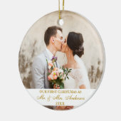 Elegant Gold Script Our First Kerst2 Photo Keramisch Ornament (Links)