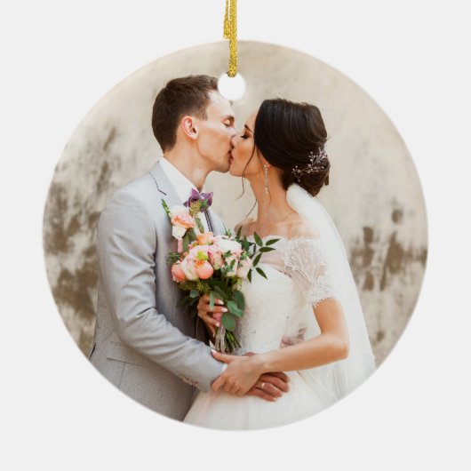 Elegant Gold Script Our First Kerst2 Photo Keramisch Ornament (Achterkant)