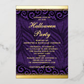 Elegant Gold Script Paars Lace Halloween Folie Uitnodiging (Voorkant)