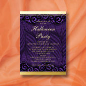 Elegant Gold Script Paars Lace Halloween Folie Uitnodiging