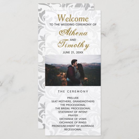 Elegant Gold Script Personal Photo Wedding Program Programmakaart (Voorkant / Achterkant)
