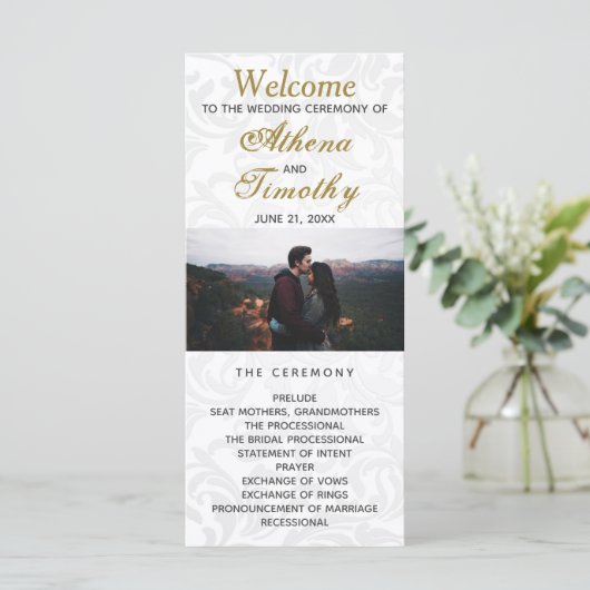 Elegant Gold Script Personal Photo Wedding Program Programmakaart (Staand voorkant)