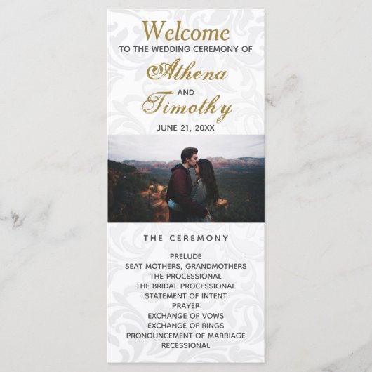 Elegant Gold Script Personal Photo Wedding Program Programmakaart (Voorkant)