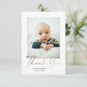 Elegant Gold Script Petite Baby Foto Bedankkaart (Staand voorkant)