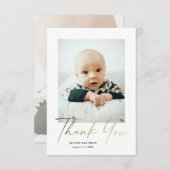 Elegant Gold Script Petite Baby Foto Bedankkaart (Voorkant / Achterkant)