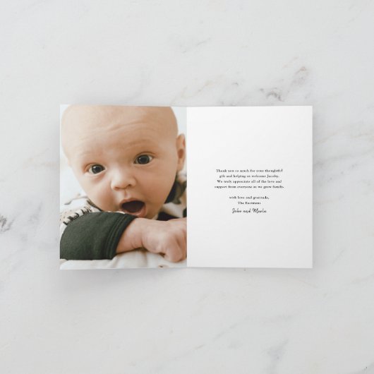 Elegant Gold Script Petite Baby Foto Bedankkaart (Binnen)